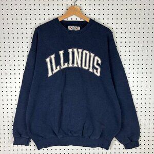 Illinois Fighting Illini Vtg Crewneck  XL Blue Weave Stitched Logo Sweatshirt